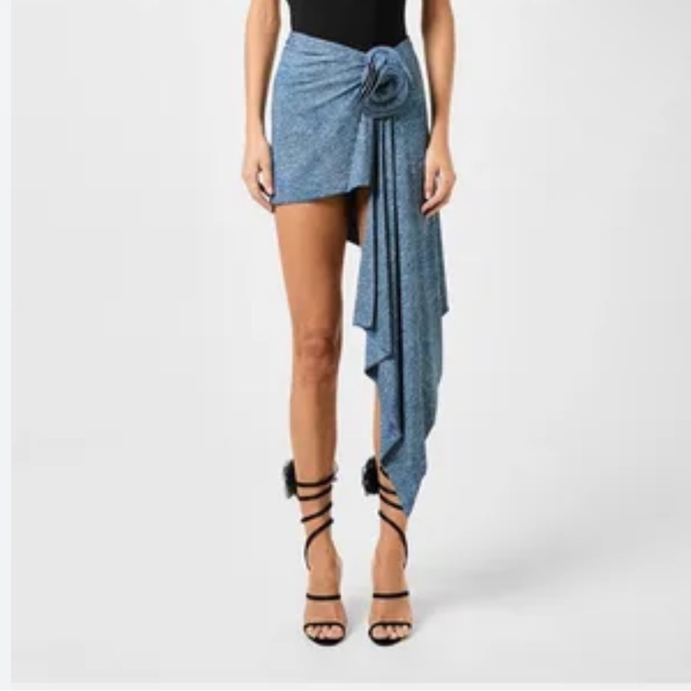 Magda Butrym Denim Effect Printed Rosette Flower Swim Skirt Asymmetrical NEW 10